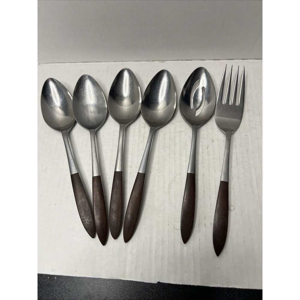 Vintage EPIC Eco Forged Stainless Steel Utensil Set of 6 Serving Spoons Fork